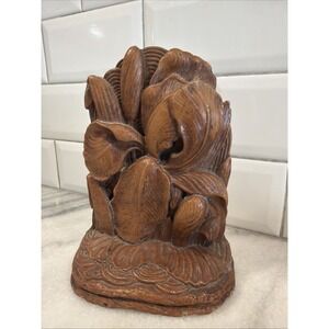 Vintage Iris Flower Book Ends Botanical Relief Compost Wood GW991